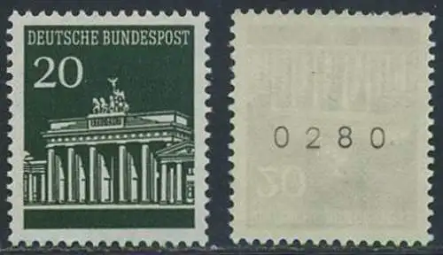 BUND 1966 Michel-Nummer 0507 postfrisch EINZELMARKE m/ rücks.Rollennummer 0280