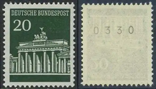 BUND 1966 Michel-Nummer 0507 postfrisch EINZELMARKE m/ rücks.Rollennummer 0330