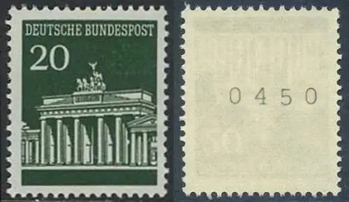 BUND 1966 Michel-Nummer 0507 postfrisch EINZELMARKE m/ rücks.Rollennummer 0450