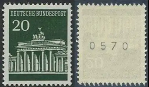 BUND 1966 Michel-Nummer 0507 postfrisch EINZELMARKE m/ rücks.Rollennummer 0570