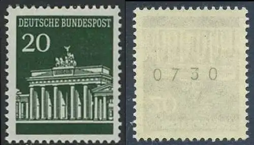 BUND 1966 Michel-Nummer 0507 postfrisch EINZELMARKE m/ rücks.Rollennummer 0730