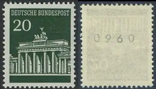 BUND 1966 Michel-Nummer 0507 postfrisch EINZELMARKE m/ rücks.Rollennummer 0960