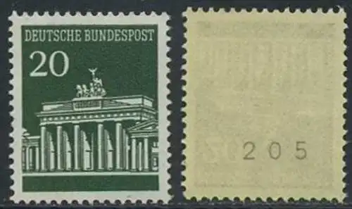 BUND 1966 Michel-Nummer 0507 postfrisch EINZELMARKE m/ rücks.Rollennummer 205