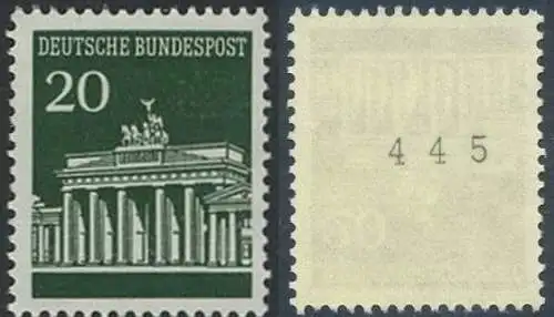 BUND 1966 Michel-Nummer 0507 postfrisch EINZELMARKE m/ rücks.Rollennummer 445