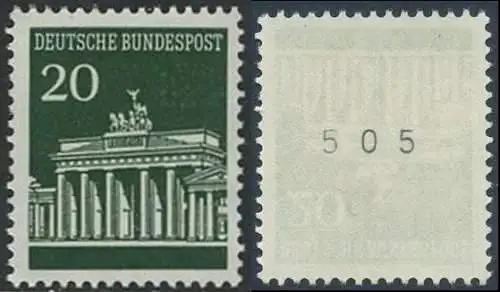 BUND 1966 Michel-Nummer 0507 postfrisch EINZELMARKE m/ rücks.Rollennummer 505