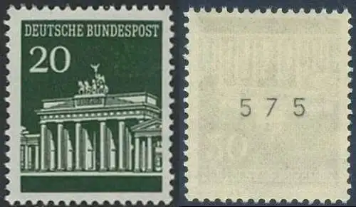 BUND 1966 Michel-Nummer 0507 postfrisch EINZELMARKE m/ rücks.Rollennummer 575