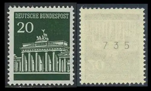 BUND 1966 Michel-Nummer 0507 postfrisch EINZELMARKE m/ rücks.Rollennummer 735