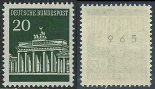 BUND 1966 Michel-Nummer 0507 postfrisch EINZELMARKE m/ rücks.Rollennummer 965