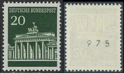 BUND 1966 Michel-Nummer 0507 postfrisch EINZELMARKE m/ rücks.Rollennummer 975
