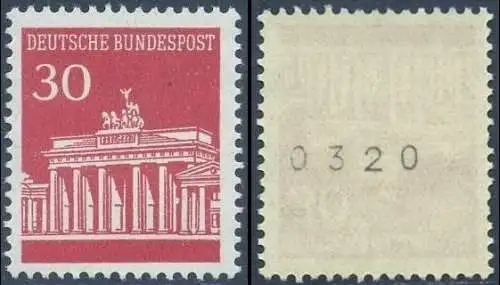 BUND 1966 Michel-Nummer 0508 postfrisch EINZELMARKE m/ rücks.Rollennummer 0320