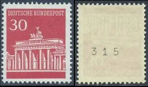 BUND 1966 Michel-Nummer 0508 postfrisch EINZELMARKE m/ rücks.Rollennummer 315