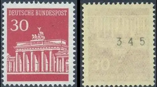 BUND 1966 Michel-Nummer 0508 postfrisch EINZELMARKE m/ rücks.Rollennummer 345