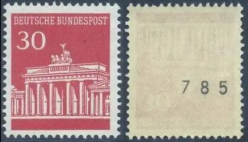 BUND 1966 Michel-Nummer 0508 postfrisch EINZELMARKE m/ rücks.Rollennummer 785