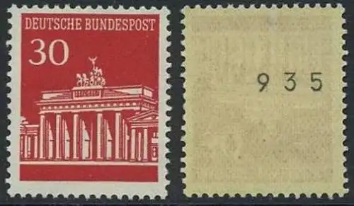 BUND 1966 Michel-Nummer 0508 postfrisch EINZELMARKE m/ rücks.Rollennummer 935