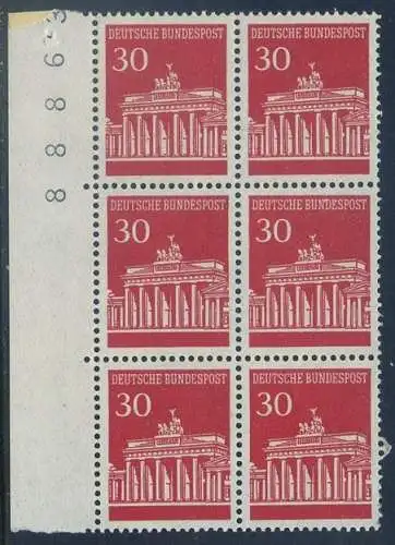 BUND 1966 Michel-Nummer 0508 postfrisch vert.BLOCK(6) RÄNDER links (BZ)
