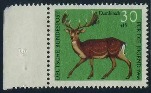 BUND 1966 Michel-Nummer 0513 postfrisch EINZELMARKE RAND links