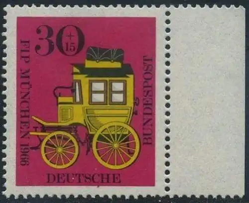 BUND 1966 Michel-Nummer 0516 postfrisch EINZELMARKE RAND rechts