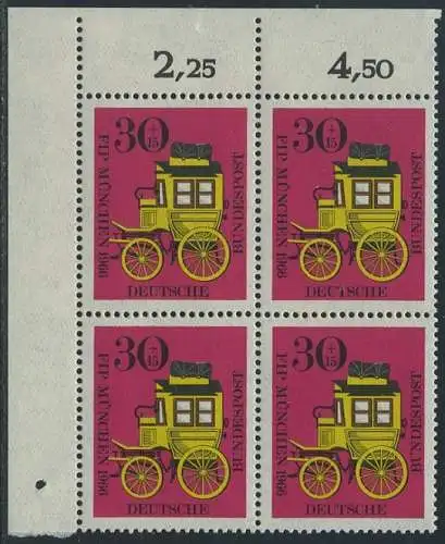 BUND 1966 Michel-Nummer 0516 postfrisch BLOCK ECKRAND oben links