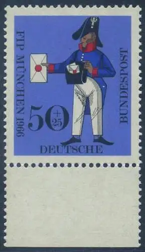 BUND 1966 Michel-Nummer 0517 postfrisch EINZELMARKE RAND unten