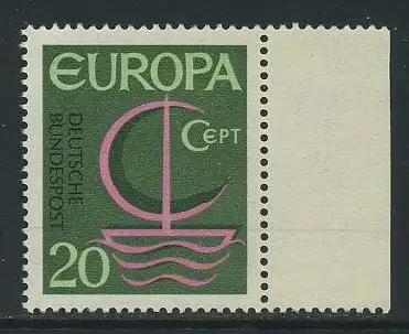 BUND 1966 Michel-Nummer 0519 postfrisch EINZELMARKE RAND rechts