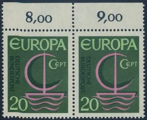 BUND 1966 Michel-Nummer 0519 postfrisch horiz.PAAR RAND oben (b)