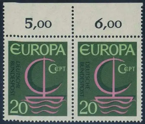 BUND 1966 Michel-Nummer 0519 postfrisch horiz.PAAR RAND oben (a)