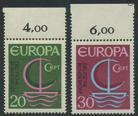 BUND 1966 Michel-Nummer 0519-0520 postfrisch SATZ(2) EINZELMARKEN RÄNDER oben (b)