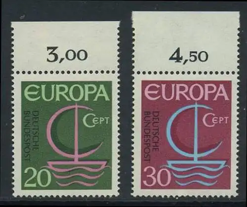 BUND 1966 Michel-Nummer 0519-0520 postfrisch SATZ(2) EINZELMARKEN RÄNDER oben (g)