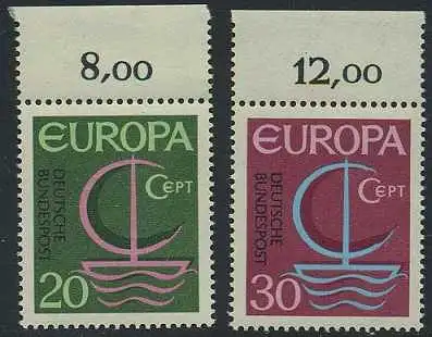 BUND 1966 Michel-Nummer 0519-0520 postfrisch SATZ(2) EINZELMARKEN RÄNDER oben (k)