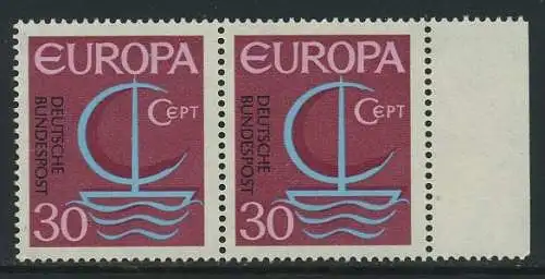 BUND 1966 Michel-Nummer 0520 postfrisch horiz.PAAR RAND rechts