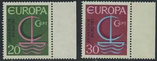 BUND 1966 Michel-Nummer 0519-0520 postfrisch SATZ(2) EINZELMARKEN RÄNDER rechts