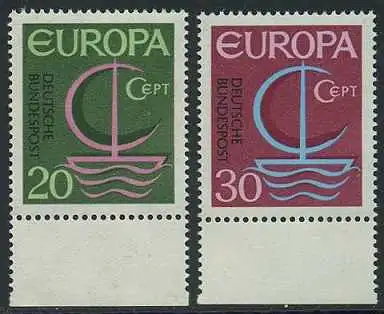 BUND 1966 Michel-Nummer 0519-0520 postfrisch SATZ(2) EINZELMARKEN RÄNDER unten