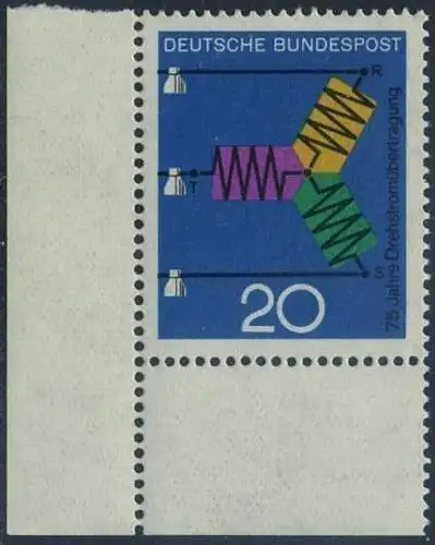 BUND 1966 Michel-Nummer 0521 postfrisch EINZELMARKE ECKRAND unten links