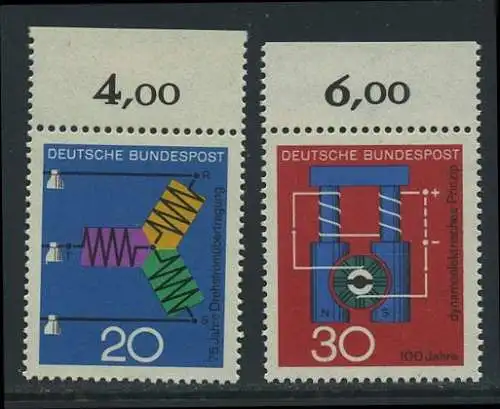 BUND 1966 Michel-Nummer 0521-0522 postfrisch SATZ(2) EINZELMARKEN RÄNDER oben (c)