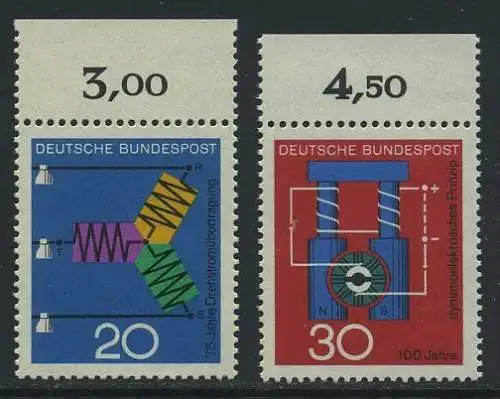 BUND 1966 Michel-Nummer 0521-0522 postfrisch SATZ(2) EINZELMARKEN RÄNDER oben (b)