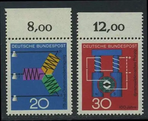BUND 1966 Michel-Nummer 0521-0522 postfrisch SATZ(2) EINZELMARKEN RÄNDER oben (g)