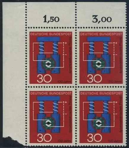BUND 1966 Michel-Nummer 0522 postfrisch BLOCK ECKRAND oben links