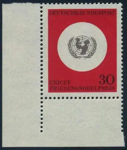 BUND 1966 Michel-Nummer 0527 postfrisch EINZELMARKE ECKRAND unten links