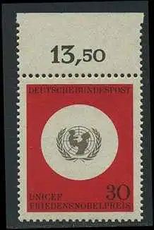 BUND 1966 Michel-Nummer 0527 postfrisch EINZELMARKE RAND oben (e)