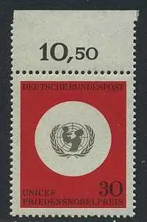 BUND 1966 Michel-Nummer 0527 postfrisch EINZELMARKE RAND oben (c)
