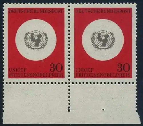 BUND 1966 Michel-Nummer 0527 postfrisch horiz.PAAR RAND unten
