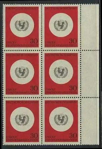 BUND 1966 Michel-Nummer 0527 postfrisch vert.BLOCK(6) RÄNDER rechts
