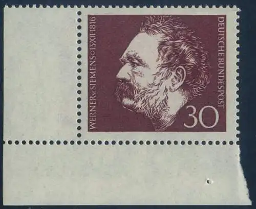 BUND 1966 Michel-Nummer 0528 postfrisch EINZELMARKE ECKRAND unten links