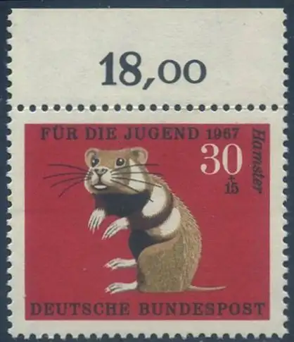 BUND 1967 Michel-Nummer 0531 postfrisch EINZELMARKE RAND oben