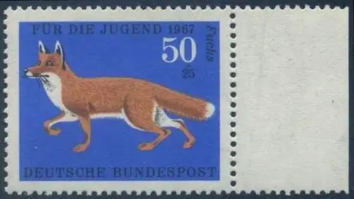 BUND 1967 Michel-Nummer 0532 postfrisch EINZELMARKE RAND rechts