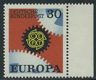 BUND 1967 Michel-Nummer 0534 postfrisch EINZELMARKE RAND rechts