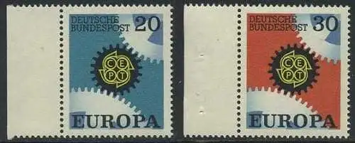 BUND 1967 Michel-Nummer 0533-0534 postfrisch SATZ(2) EINZELMARKEN RÄNDER links