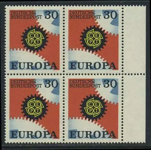 BUND 1967 Michel-Nummer 0534 postfrisch BLOCK RÄNDER rechts