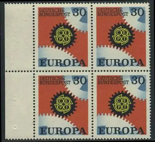 BUND 1967 Michel-Nummer 0534 postfrisch BLOCK RÄNDER links