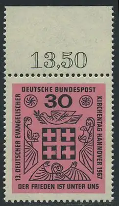 BUND 1967 Michel-Nummer 0536 postfrisch EINZELMARKE RAND oben (l)